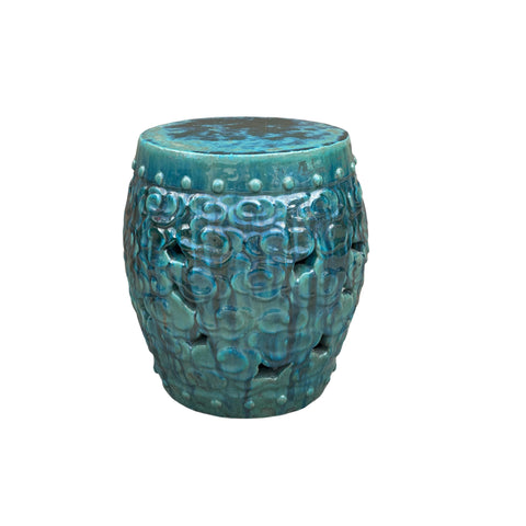 Green Teal Turquoise Swirl Cloud Pattern Round Ceramic Stool Table ws4578S