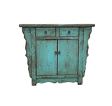 Vintage Distressed Teal Blue Green Carved Apron Console Table ws4582S