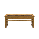 Oriental Ming Style Lattice Panel Inset Light Tan Brown Wood Bench Table ws4587S