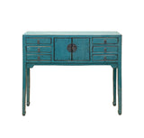 Distressed Blue Lacquer 6 Drawers Narrow Slim Console Foyer Side Table ws4597S