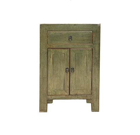 Distressed Marks Light Olive Green Drawer End Table Nightstand ws4599S