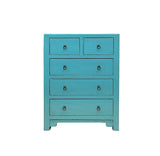 Turquoise Blue 5 Drawers Narrow Credenza Sideboard Cabinet ws4605S