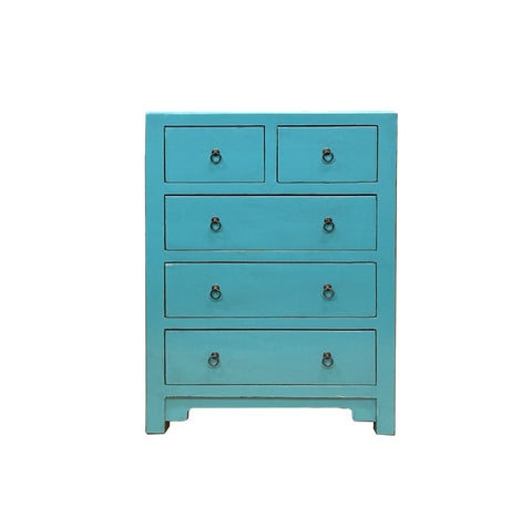 Turquoise Blue 5 Drawers Narrow Credenza Sideboard Cabinet ws4605S