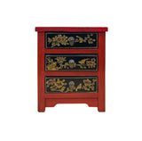 Distressed Red Black 3 Drawers Golden Graphic End Table Nightstand ws4607S