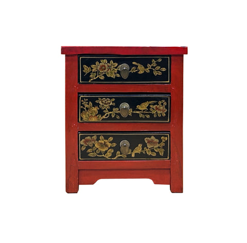Distressed Red Black 3 Drawers Golden Graphic End Table Nightstand ws4607S