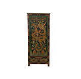 Tibetan Style Golden Dragon Graphic Tall Slim Narrow Storage Cabinet ws4610S