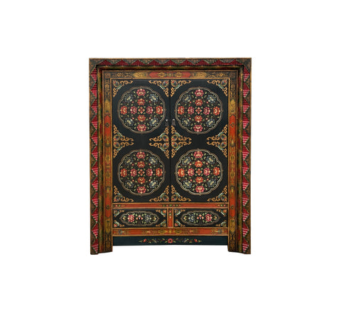 Tibetan Style Lotus Geometric Graphic Carving Edge Storage Cabinet ws4611S