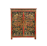 Tibetan Style Golden Double Dragons Graphic Credenza Storage Cabinet ws4618S