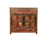 Tibetan Style 8 Auspicious Symbols Graphic Credenza Storage Cabinet ws4623S