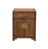 Natural Wood Brown Stain Moon Face 2 Doors End Table Nightstand ws4635S