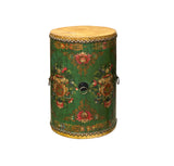 Chinese Tibetan Style Drum Shape Teal Green Jewel Tower Floral Side Table ws4644S