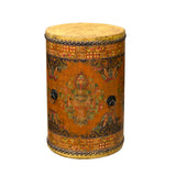 Chinese Tibetan Style Drum Shape Orange Black Jewel Tower Floral Side Table ws4647S