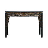Chinese Vintage Black Golden Carving Motif Tall Altar Console Table ws4674S