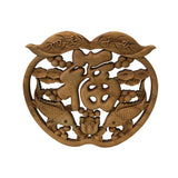 Small Apple Shape Fok Koi Motif Wood Wall Panel Plaque Art ws4677S