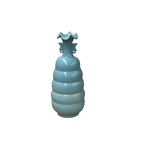 Orient Light Blue Fluted Rim Circle Rings Ceramic Vase ws4710S