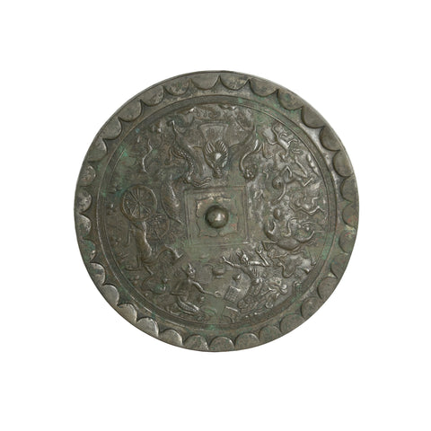 Green Gray Metal Crafted Round Fengshui Harmony Plaque Display Art ws4730S