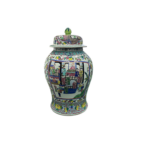 Chinese Large Famille Rose Color Graphic Porcelain General Temple Jar ws4732S