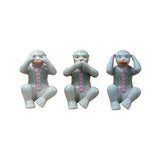 Set 3 Vintage Gray Green Dress No Evils Ceramic Art Monkey Figures ws4739S