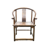 Chinese Oriental Brown Horseshoe Round Back Elm Wood Armchair ws4740S