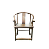 Chinese Oriental Brown Horseshoe Round Back Elm Wood Armchair ws4741S