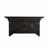 Chinese Distressed Black Scroll Accent Low Sideboard Console Table Cabinet ws4758S