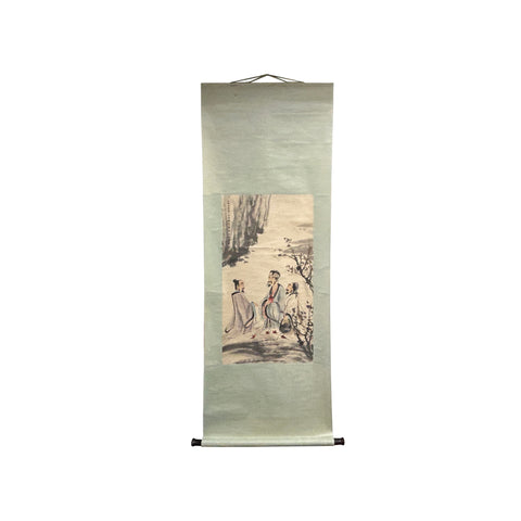 Oriental 3 Scholars Ink Brush Color Scroll Painting Wall Art ws4782S