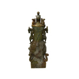 Green Gray Stone Carved Ritual Fengshui Vase Jar Display Art ws4787S