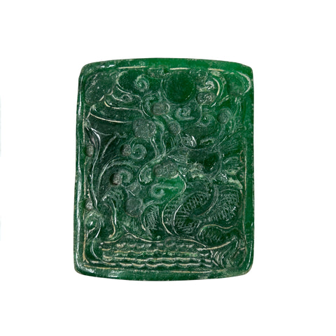 Natural Green Stone Dragon Motif Carving Display Plaque Art ws4800S