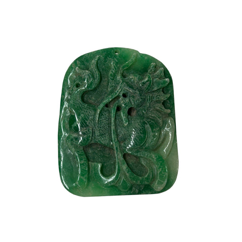 Natural Green Stone Kirin Motif Carving Display Plaque Art ws4803S