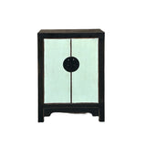 Distressed Black Frame Moon Face Light Green Blue End Table Nightstand ws4802S