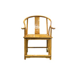 Oriental Light Brown Horseshoe Round Back Elm Wood Armchair ws4805S