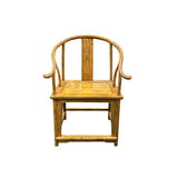 Oriental Light Brown Horseshoe Round Back Elm Wood Armchair ws4806S