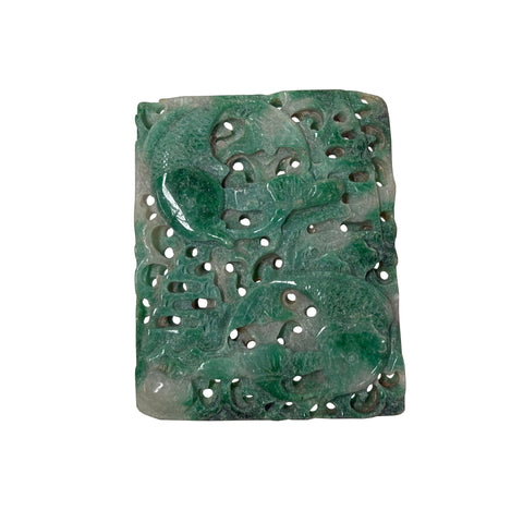 Natural Green Stone Koi Fishes Motif Carving Display Plaque Art ws4835S