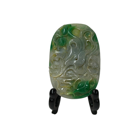 Oriental Colored Stone Bird Bat Motif Carving Display Plaque Art ws4836S