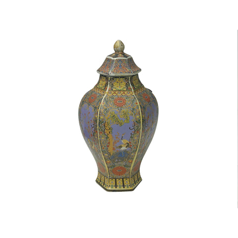Handmade Chinese Porcelain Hexagonal Pagoda Vase with Lid – Floral & Bird Motif ws4841S