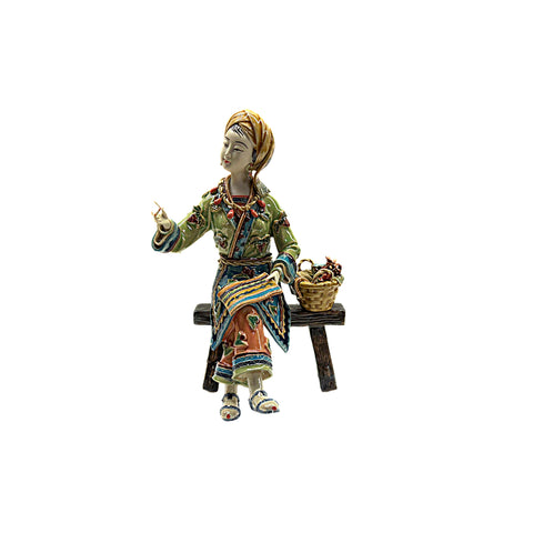 Chinese Porcelain Ritual Miao Style Dressing on Bench Lady Figure ws4850S