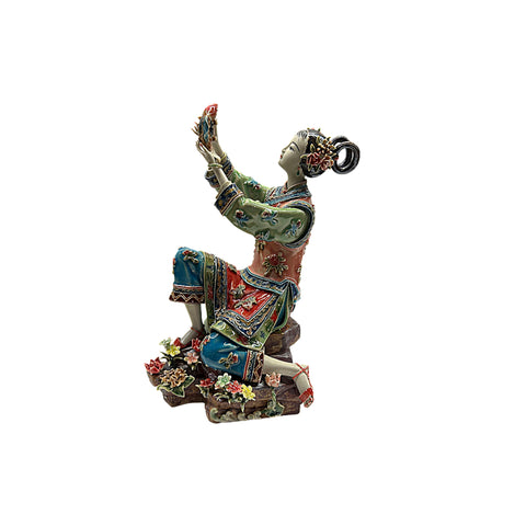 Chinese Porcelain Ritual Style Dressing Catching Fish Lady Figure ws4851S