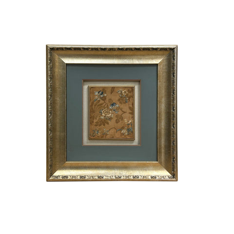 Vintage Chinese Floral Embroidery Fabric Piece Framed Wall Art ws4872S