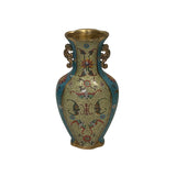 Vintage Cloisonné Vase Dragon Handles and Chinese Floral Motifs - Turquoise Decor ws4891S