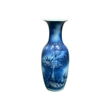 Pair Deep Blue Dragon Koi Fish Graphic Tall Porcelain Art Vases ws4894PS