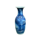 Pair Deep Blue Dragon Koi Fish Graphic Tall Porcelain Art Vases ws4894PS