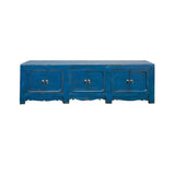 Vintage Distressed Cerulean Blue Doors Low TV Stand Console Table Cabinet ws4930S