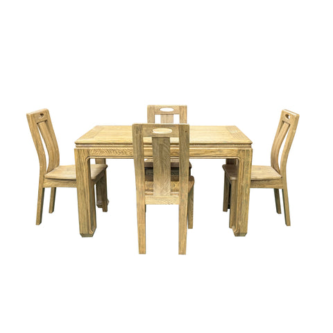 Oriental Light Wood Rough Grain Rectangular Dining Table 4 Chairs Set ws4932S