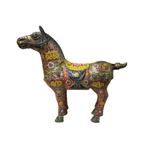 Vintage Oriental Chinese Reddish Maroon Cloisonne Metal Horse Figure ws4936S A