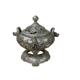 Chinese Silver Color Round Dragon Theme Incense Burner Display Art ws4937S