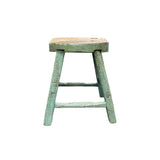 Rustic Bold Distressed Light Sage Green 4 Legs Wood Stool Side Table Stand ws4944S