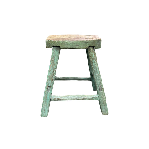 Rustic Bold Distressed Light Sage Green 4 Legs Wood Stool Side Table Stand ws4944S