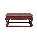 Vintage Distressed Red White Cranes Pine Graphic Rectangular Stand Table ws4946S