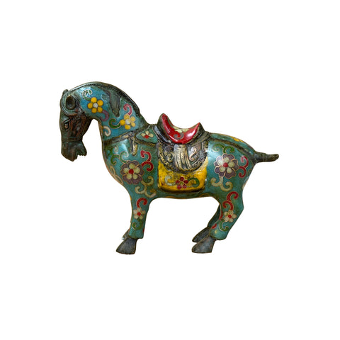 Vintage Chinese Turquoise Blue Flower Cloisonné Enamel Horse Statue ws4948S