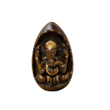 Vintage Oval Egg Shape Wood Relief Carved Ganesha Meditation Figure ws4951S